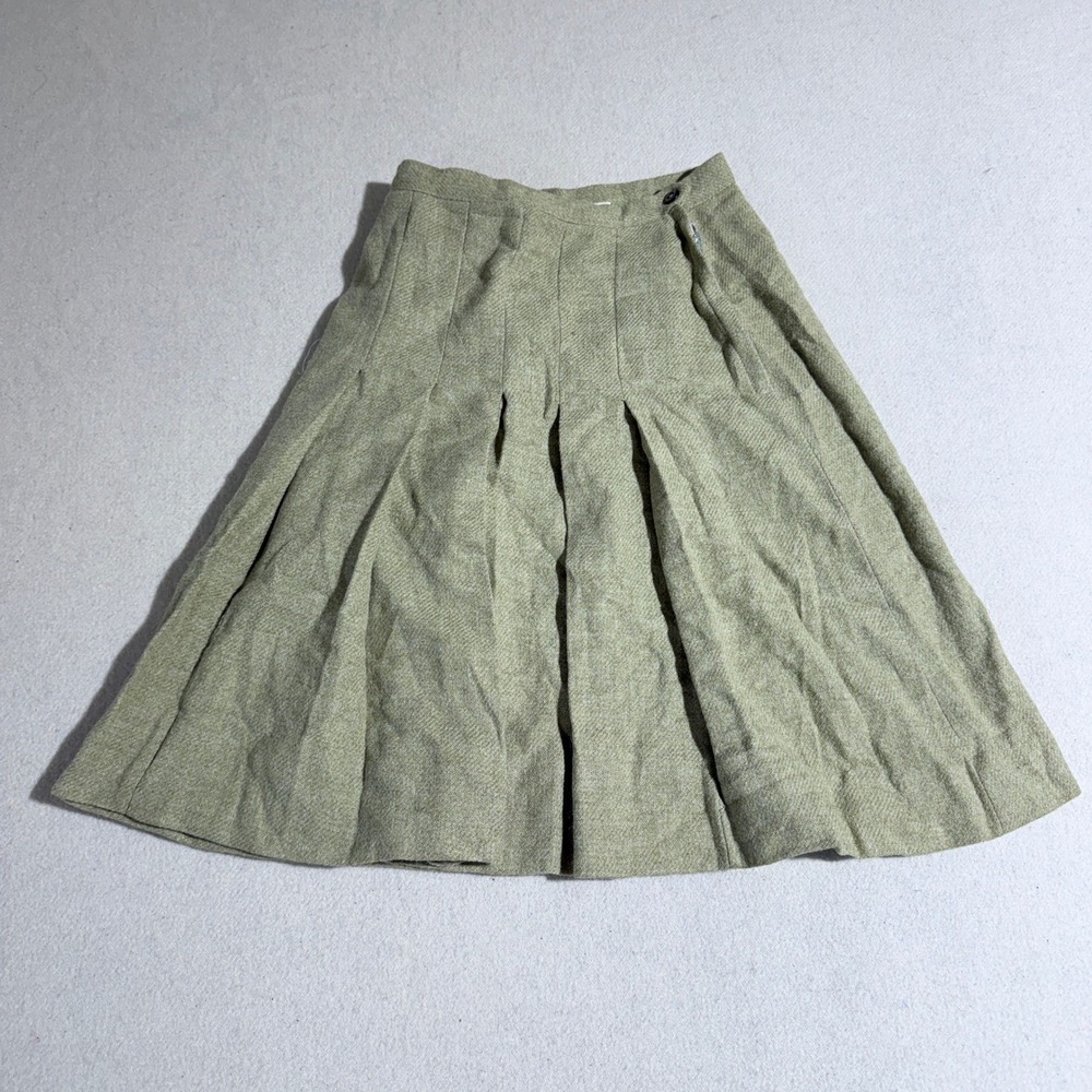 Vintage Collegeteen Green Pleated Wool Blend A-Line Skirt Size 13 Academic 50s